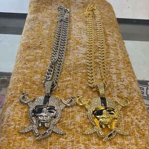 2-Raiders gold or silver blinged out Fan chains on a 12 inch chain. Alloy metal.